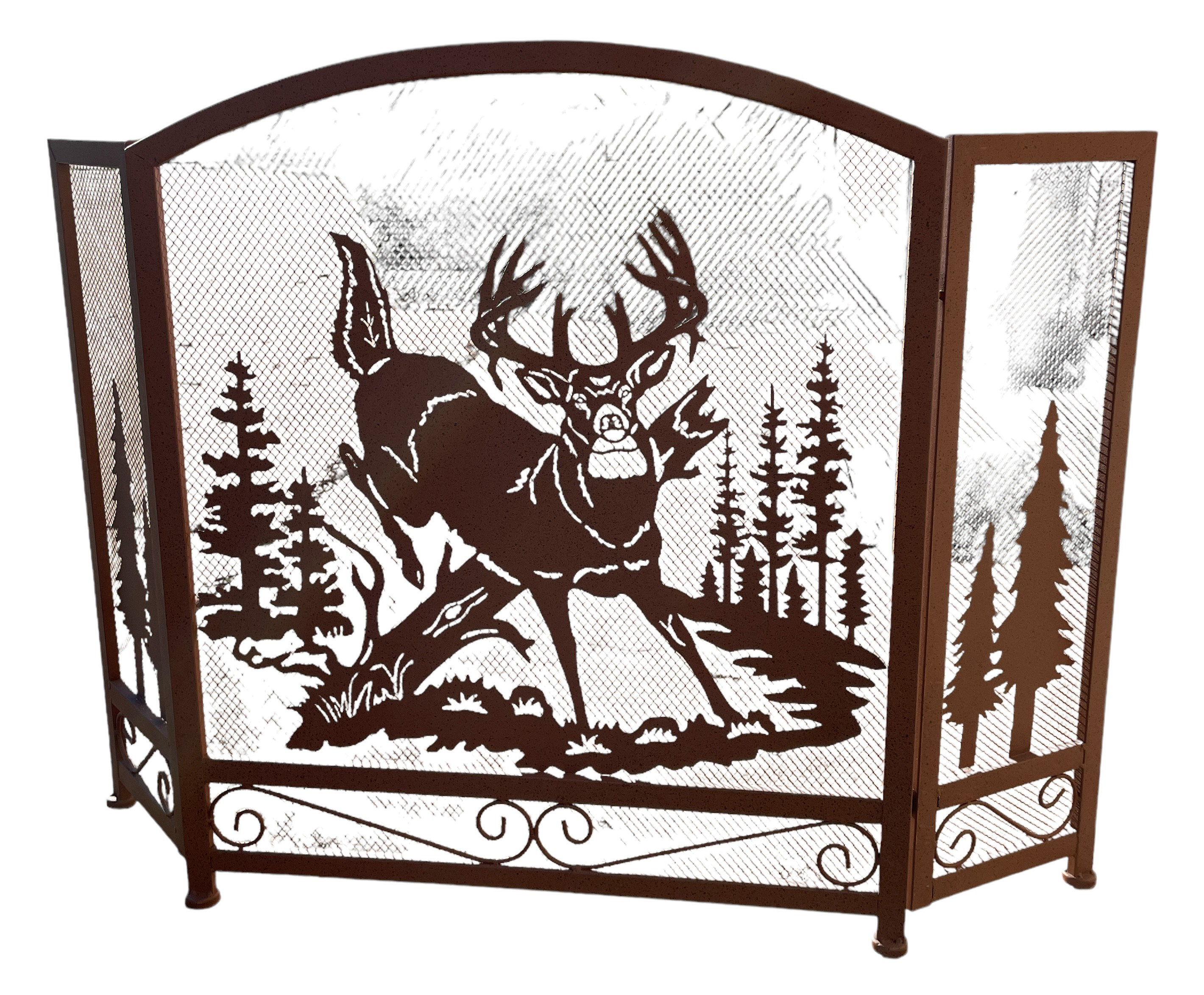 Woodland Bear Metal Mesh 3 Panel Fireplace Screen Lodge Cabin Home hot Decoration